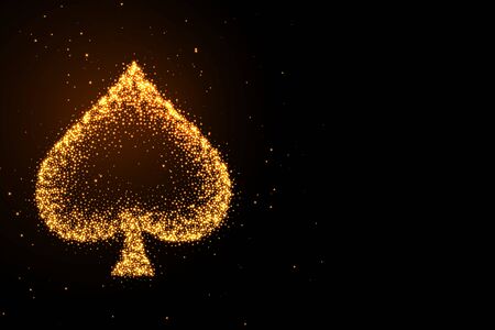 glowing golden glitter spades symbol on black backgroundのイラスト素材