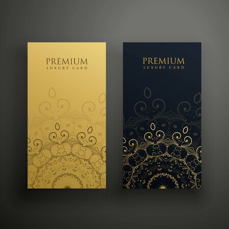 premium mandala cards in gold and black colorsのイラスト素材