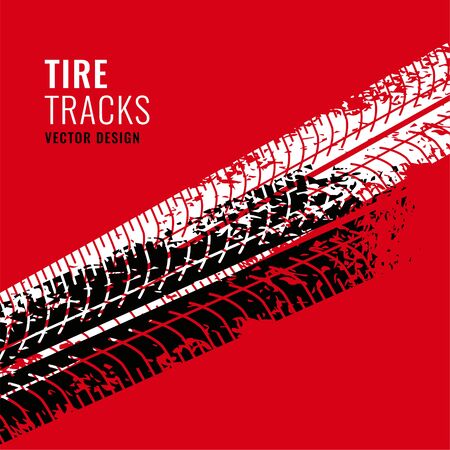 red background with tire tracks markのイラスト素材