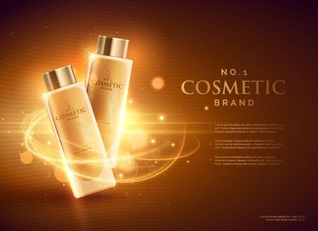 premium cosmetic brand advertising concept design with glitters and bokeh golden backgroundのイラスト素材