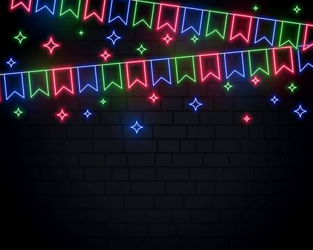 neon garland flags decoration with stars backgroundのイラスト素材