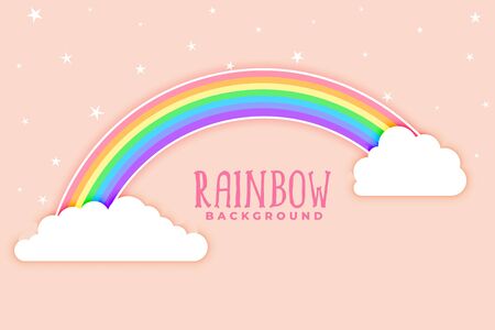 pink background with rainbow and cloudsのイラスト素材