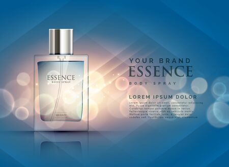 essence perfume ads concept with transparent bottle and bokeh light backgroundのイラスト素材