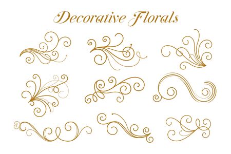 set of decorative golden florals ornamental designのイラスト素材