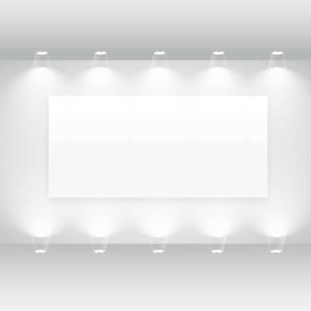 gallery interior with empty frame and lightsのイラスト素材