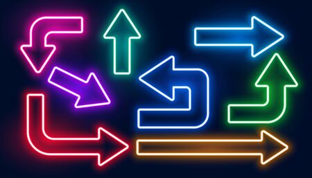set of neon glowing colorful arrows designのイラスト素材