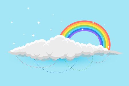 rainbow and clous in sky background with starsのイラスト素材