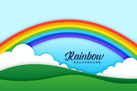 rainbow clouds and meadows background design sceneのイラスト素材