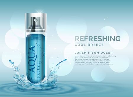 refreshing cosmetic spray advertisement concept with water splashのイラスト素材