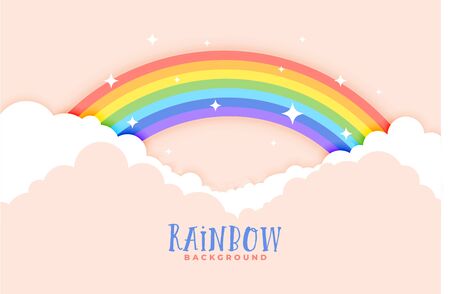 cute rainbow and clouds pink background designのイラスト素材
