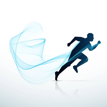 man running with blue flowing waveのイラスト素材