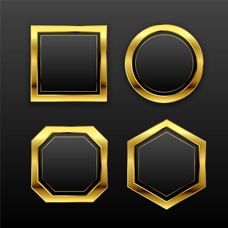 set of dark golden geometric empty badge labelsのイラスト素材