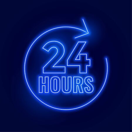 neon 24 hours open signboard designのイラスト素材