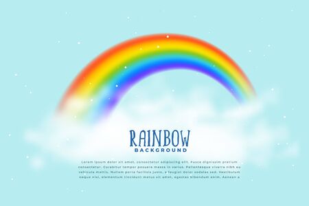 realistic rainbow and clouds backgroundのイラスト素材