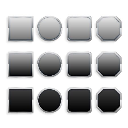 set of black and gray metal frame buttonsのイラスト素材