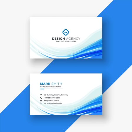 elegant white business card with blue waveのイラスト素材