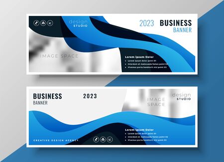 stylish blue wavy business banner designのイラスト素材
