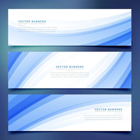 business style blue wave banners setのイラスト素材