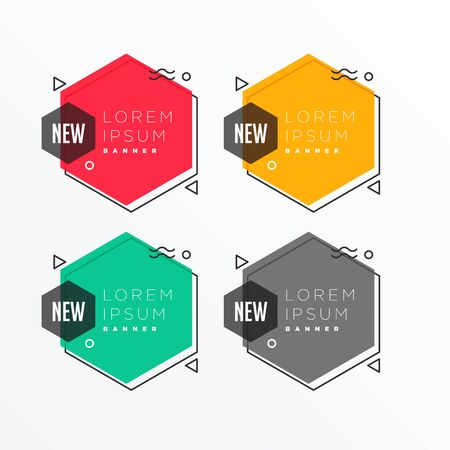 geometric hexagonal shape banner set in memphis styleのイラスト素材