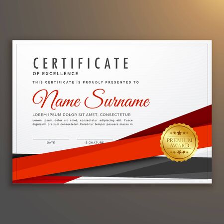 clean modern certificate of excellence design with red ribbon stripのイラスト素材