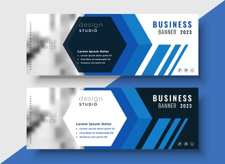 geometric blue business banners set with image spaceのイラスト素材