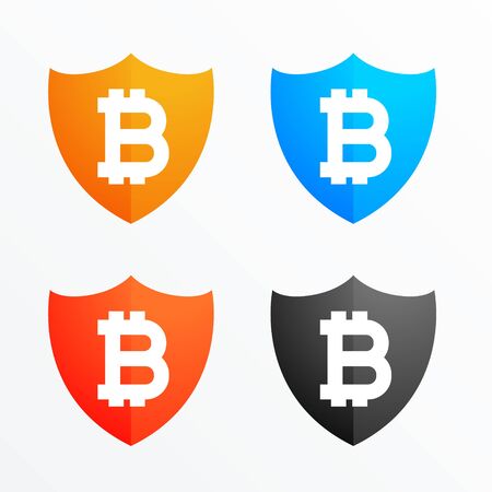 bitcoin shield secure symbol icons setのイラスト素材