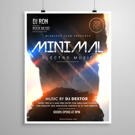 minimal grunge style music party flyer template with glowing lightsのイラスト素材