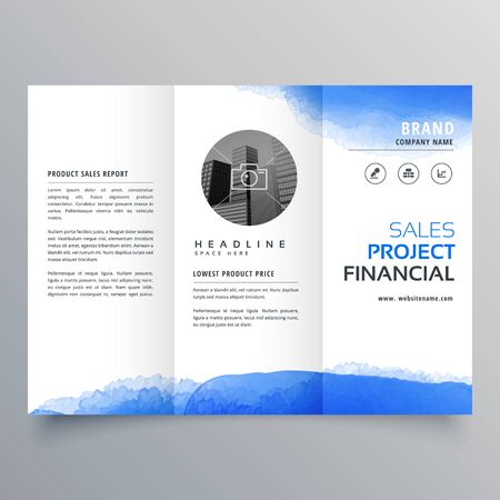 blue watercolor trifold brochure design templateのイラスト素材
