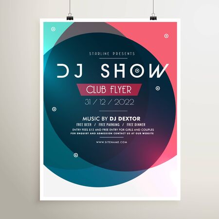 awesome music party event flyer template with colorful shapes