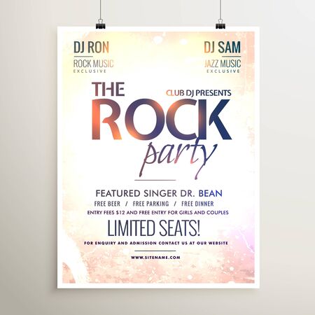 rock party music  flyer template with textured background