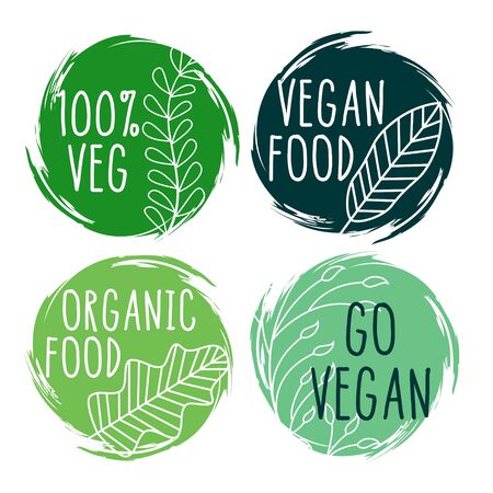 hand drawn organic vegan food labels and symbolsのイラスト素材