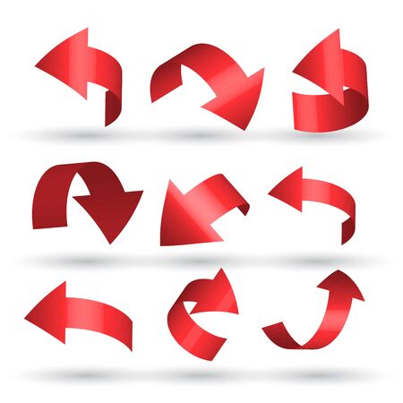 red curved arrows set in 3d styleのイラスト素材