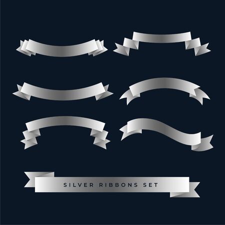silver shiny 3d ribbons setのイラスト素材