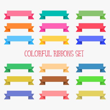 big set of flat colorful ribbons bannerのイラスト素材