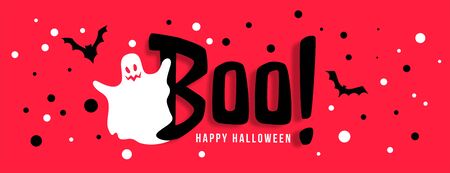 happy halloween celebration banner with white ghostのイラスト素材