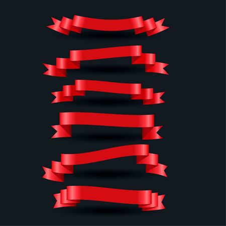 3d realistic red shiny ribbons setのイラスト素材