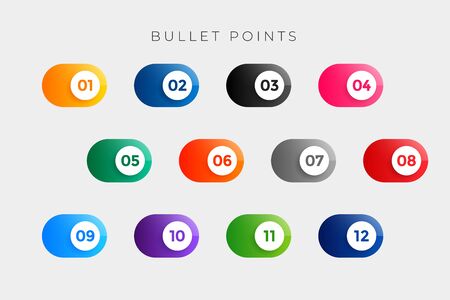 bullet points numbers in button style from one to twelveのイラスト素材