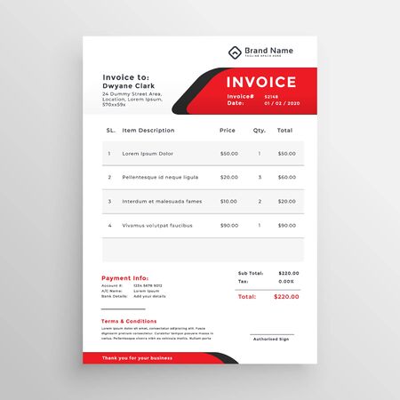 stylish red theme invoice templateのイラスト素材