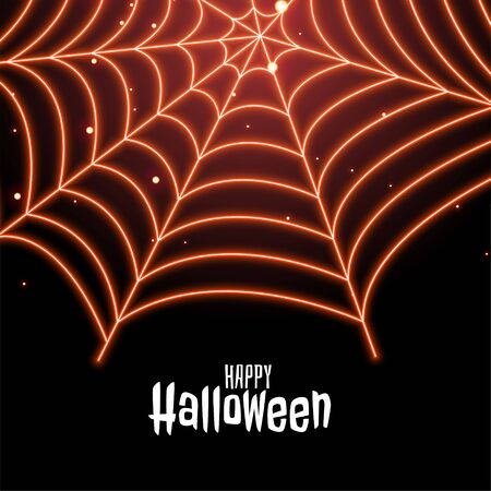 spider cobweb in neon style happy halloween backgroundのイラスト素材