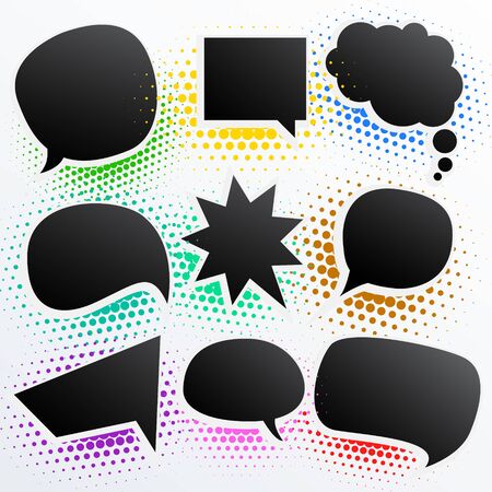 collection of black comic empty chat bubbleのイラスト素材