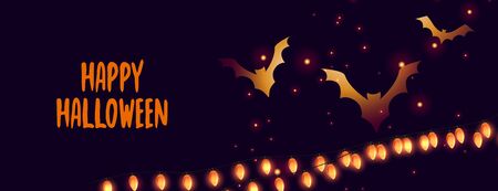 happy halloween banner with glowing bats and lightsのイラスト素材