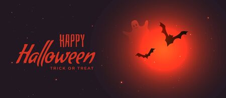 spooky halloween banner with red moon and flying batsのイラスト素材
