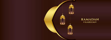 lantern design ramadan kareem golden bannerのイラスト素材