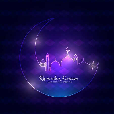 glowing ramadan backgorund with moon and mosqueのイラスト素材
