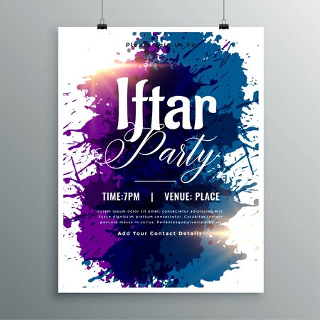 iftar party watercolor ink invitation templateのイラスト素材