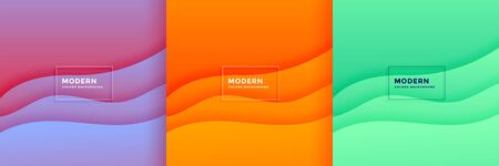 abstract minimal wave papercut background set designのイラスト素材