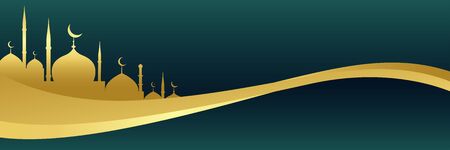 golden islamic banner with mosque designのイラスト素材