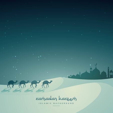 islamic festival eid background with camel and masjidのイラスト素材