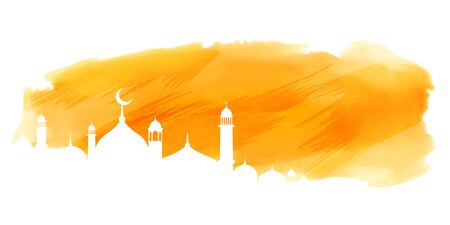yellow watercolor islamic banner with mosque designのイラスト素材