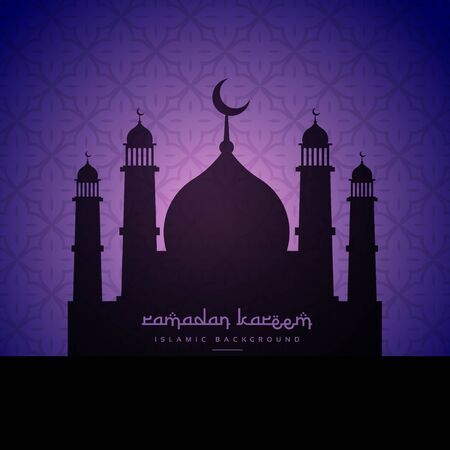 mosque silhouette design in purple pattern backgroundのイラスト素材